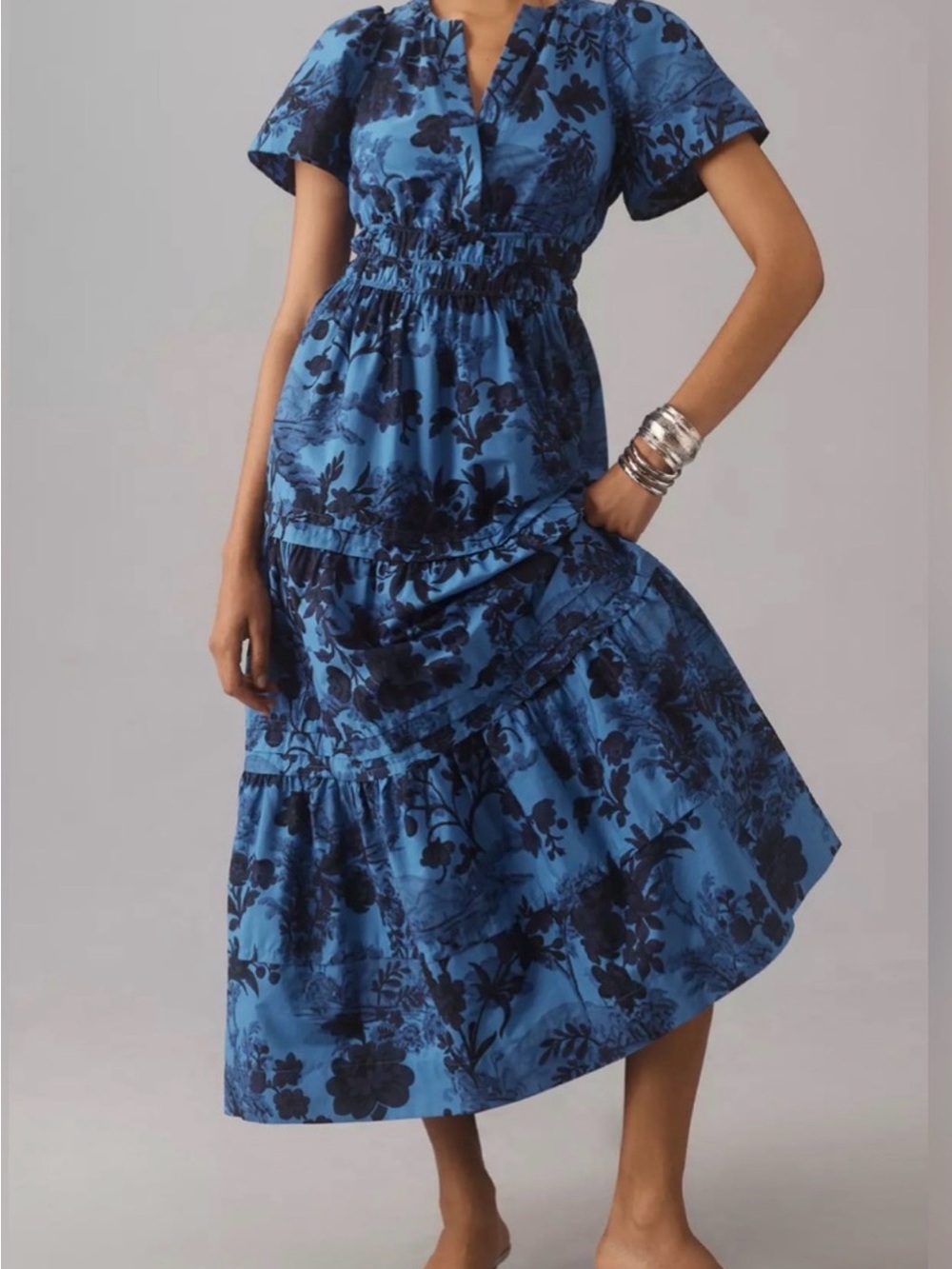 Anthropologie Blue Floral Midi Dress